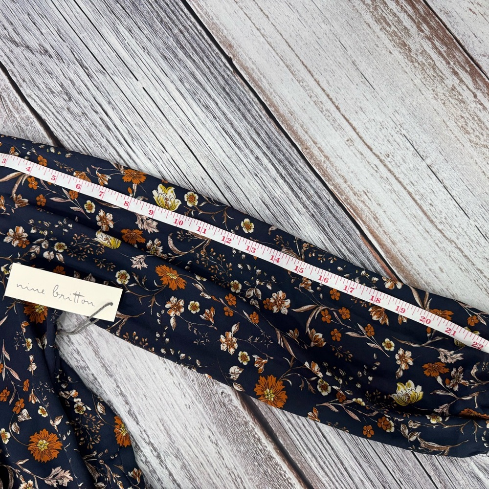 nine britton Navy Floral Wrap Blouse with Mustard and Cream Flowers - Picture 8 of 9